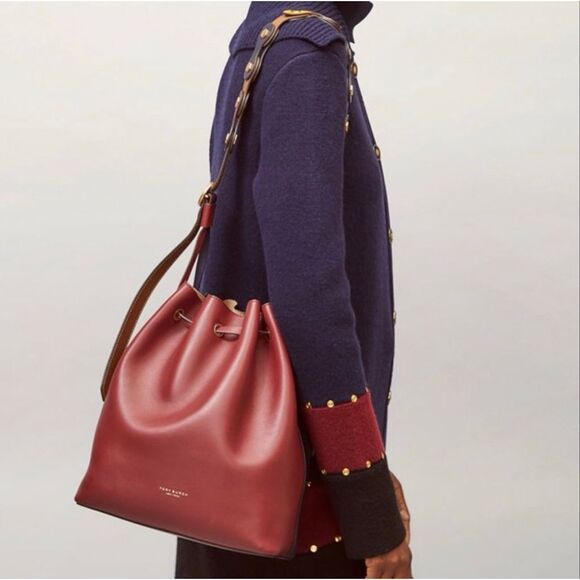 Tory Burch Caroline Multi Color leather hobo toe bag purse blood redmidnite blue - Picture 2 of 6